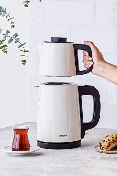 Karaca Tea Break 2 In 1 Çelik Krem Inox Su Isıtıcı Çay Makinesi