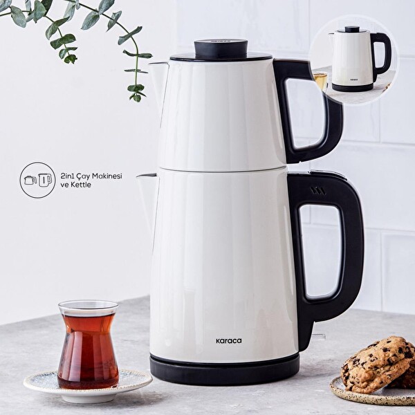 Karaca Tea Break 2 In 1 Çelik Krem Inox Su Isıtıcı Çay Makinesi