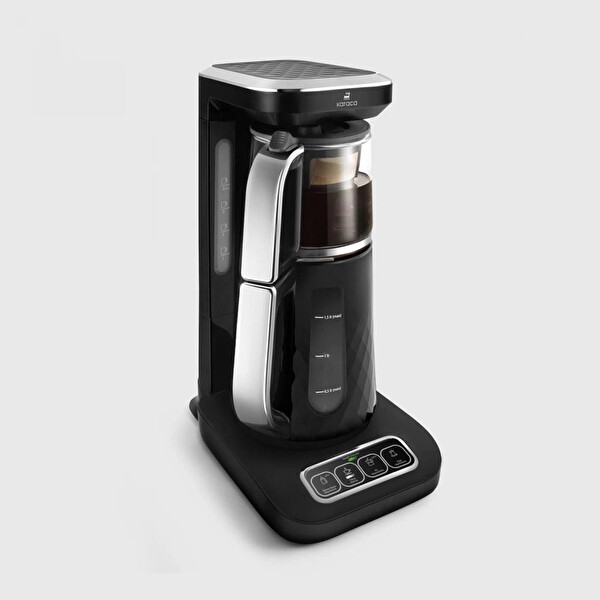 Karaca Çaysever Robotea Pro Quartz 4'ü 1 Arada 2500 W Konuşan Otomatik Siyah-Krom Çay Makinesi ve Filtre Kahve Demleme Makinesi