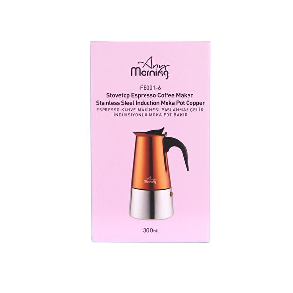 Any Morning FE001-6 Paslanmaz Çelik İndüksiyonlu 0.3 L Bakır Moka Pot Espresso Kahve Makinesi