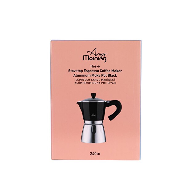 Any Morning HES-6 0.24 L Siyah Alüminyum Moka Pot Espresso Kahve Makinesi