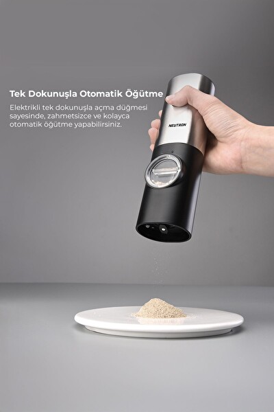 Neutron Pilli Led Işıklı Tuz Karabiber Değirmeni Otomatik Baharat Öğütücü 2'li Paket