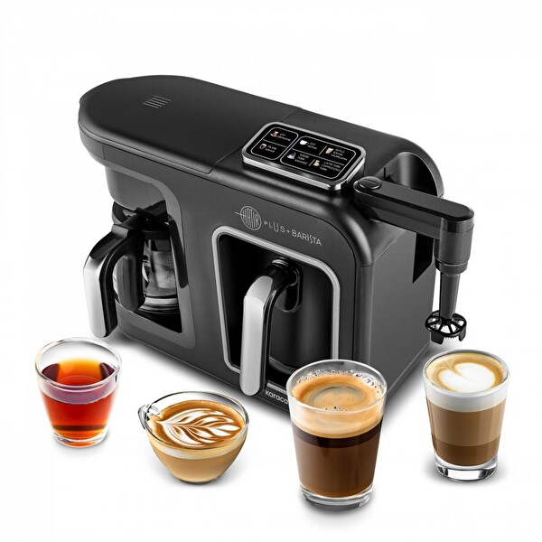 Karaca Hatır Plus Barista 6'sı 1 Arada Latte Cappucino ve Közde Türk Kahvesi Makinesi Black Silver