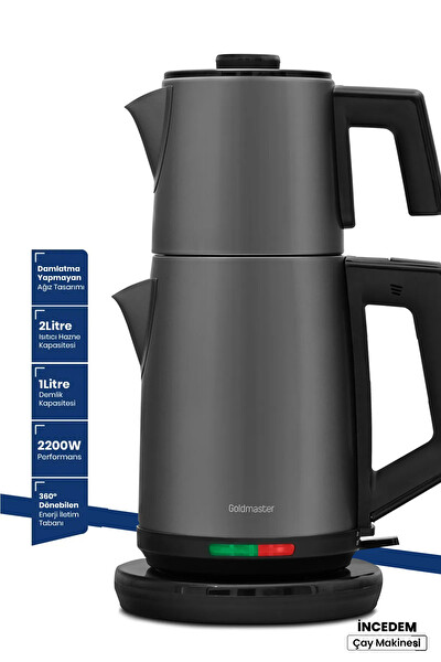 Goldmaster İncedem IN-6306AN Damlatmaz Ağız Çelik Çay Makinesi ve Su Isıtıcısı Antrasit
