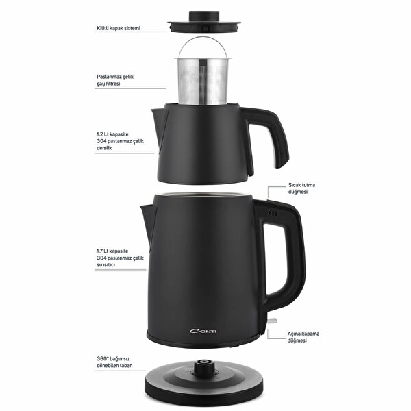 Conti CTM-125 Tealine Paslanmaz Çelik Çay Makinesi Siyah