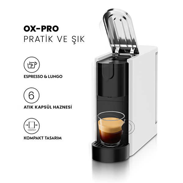 Omnex Ox-Pro Espresso Makinesi Ve Kapsül Kahve Makinesi Beyaz