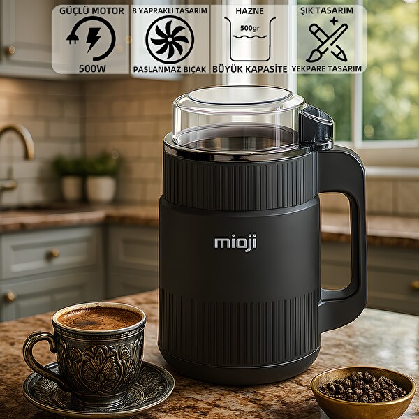 Mioji Mio CG34 500W Paslanmaz Çelik Bıçak Kompakt Baharat ve Kahve Öğütücü Siyah