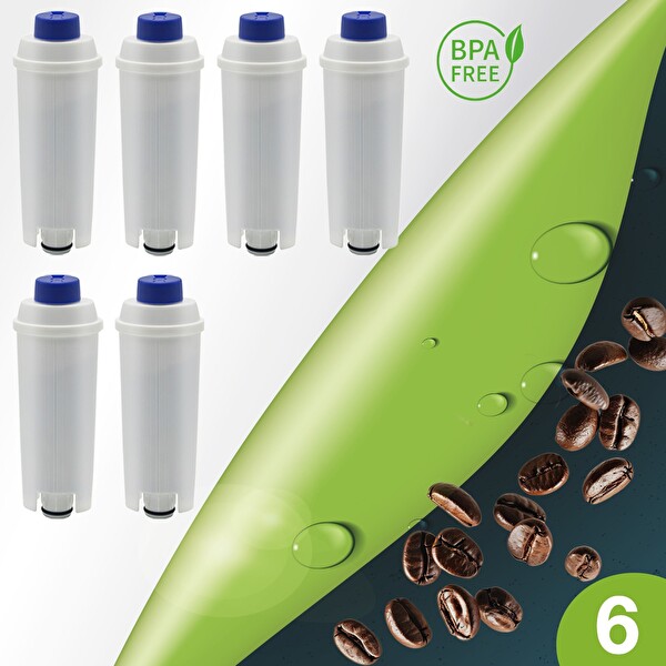 Shuii Pure Kafe DS012 - Delonghi DLSC002 için 6 Adet Kahve Makinesi Su Filtresi