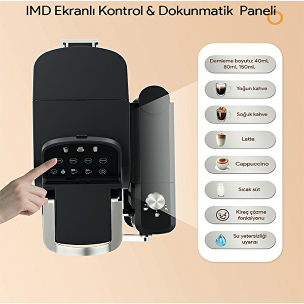 Omnex Ox-Pro2 Süt Köpürtücü Latte Cappuccino Kapsül ve Öğütülmüş Kahve Espresso Makinesi