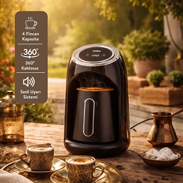 Sinbo SCM-2990 1-4 Fincan Kapasite Bol Köpük Dijital Göstergeli Otomatik Türk Kahve Makinesi Siyah
