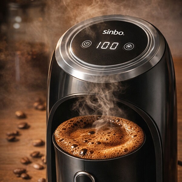 Sinbo SCM-2990 1-4 Fincan Kapasite Bol Köpük Dijital Göstergeli Otomatik Türk Kahve Makinesi Siyah