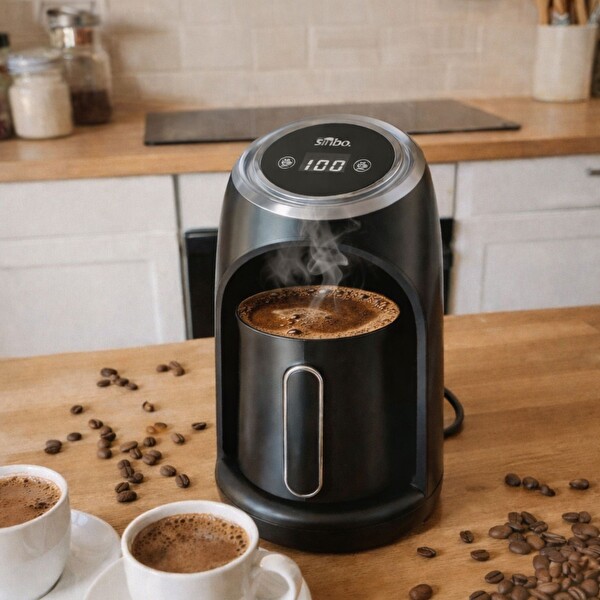 Sinbo SCM-2990 1-4 Fincan Kapasite Bol Köpük Dijital Göstergeli Otomatik Türk Kahve Makinesi Siyah