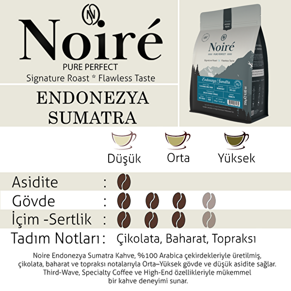 Noire Endonezya Sumatra Kahve 250G %100 Arabica Yüksek Gövde Third-Wave Specialty Coffee High-End