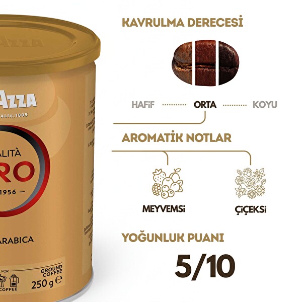 Lavazza Qualita Oro %100 Arabica Öğütülmüş Filtre Kahve 250 GR Teneke Kutu