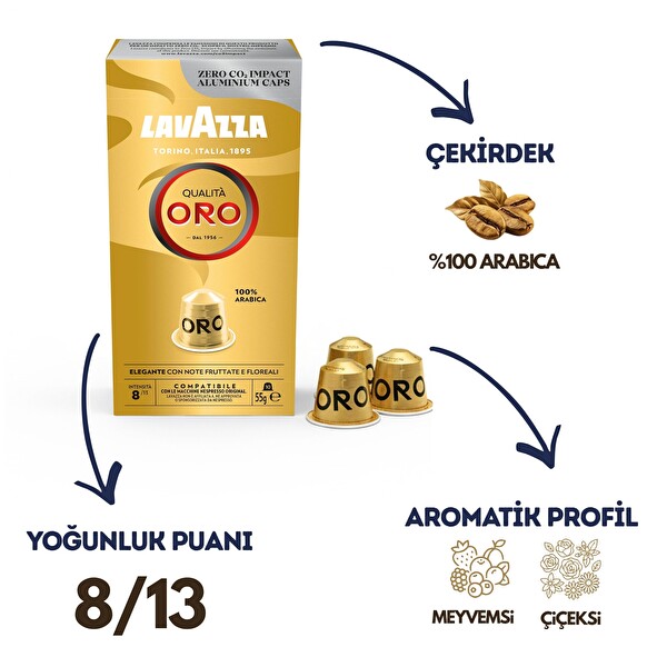 Lavazza Qualita Oro 10'lu Paket | Nespresso Uyumlu Kapsül Kahve - 100% Arabica Çekirdek
