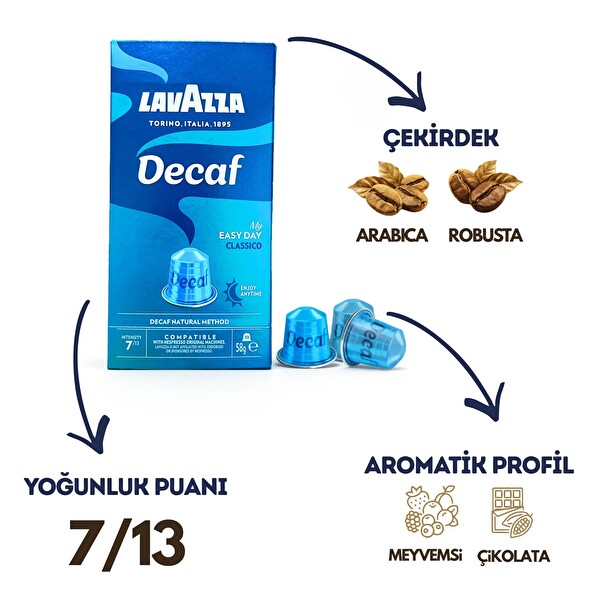 Lavazza Decaf 10'lu Paket - Nespresso Uyumlu Kapsül Kahve - Kafeinsiz kahve