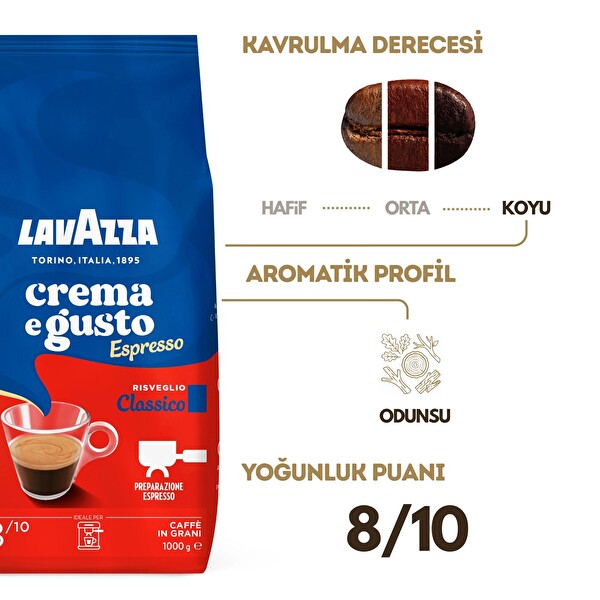 Lavazza Crema e Gusto Classico Espresso Çekirdek Kahve 1 KG