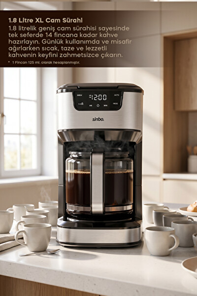 Sinbo SCM-9041 Otomatik Zaman Ayarlı XL 14 Fincan Dijital Göstergeli Filtre Kahve Makinesi