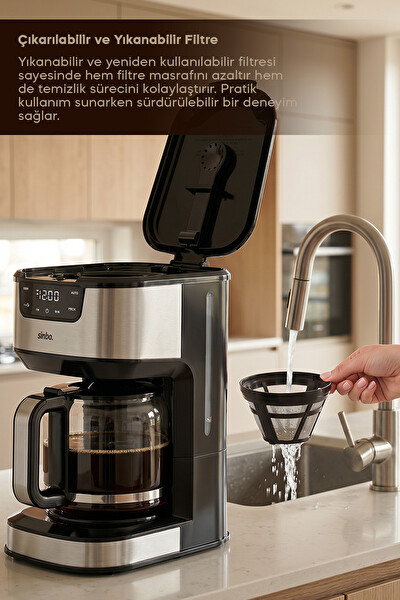 Sinbo SCM-9041 Otomatik Zaman Ayarlı XL 14 Fincan Dijital Göstergeli Filtre Kahve Makinesi