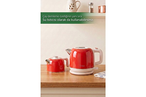 Kiwi KTM-2921 1800W ve 2.2 L Su Isıtıcı ve 1.2 L Demlik 90 Derece Sıcak Tutma Paslanmaz Çelik Çay Makinesi