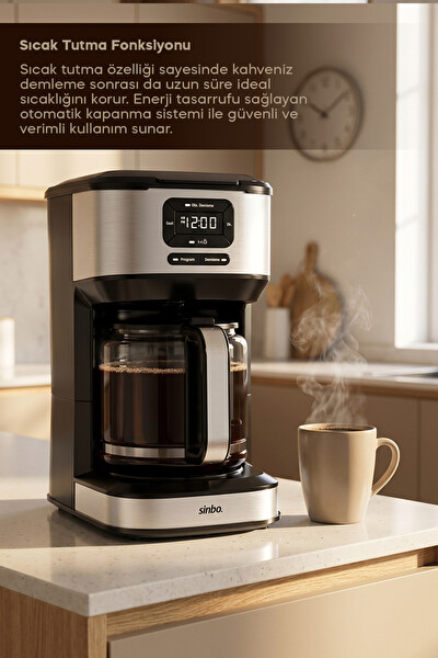 Sinbo SCM-9042 Otomatik Zaman Ayarlı XL 14 Fincan Filtre Kahve Makinesi Dijital Göstergeli