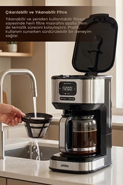 Sinbo SCM-9042 Otomatik Zaman Ayarlı XL 14 Fincan Filtre Kahve Makinesi Dijital Göstergeli