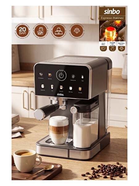 Sinbo SCM-3036 Pro 20 Bar 7 Kahve Süt Hazneli Kapsül Uyumlu Espresso Kahve Makinesi