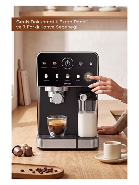 Sinbo SCM-3036 Pro 20 Bar 7 Kahve Süt Hazneli Kapsül Uyumlu Espresso Kahve Makinesi
