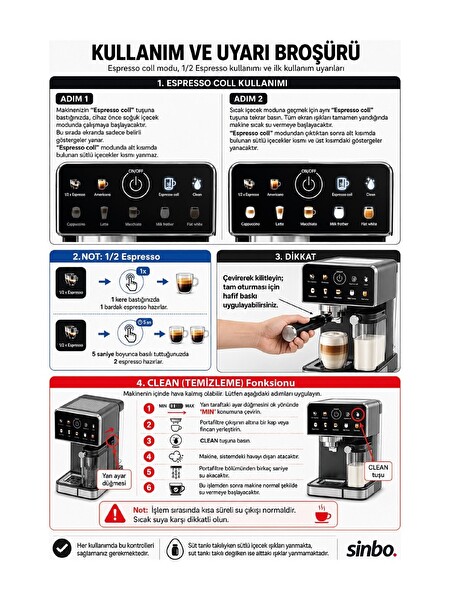 Sinbo SCM-3036 Pro 20 Bar 7 Kahve Süt Hazneli Kapsül Uyumlu Espresso Kahve Makinesi