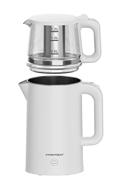Premier PTP 3418 Su Isıtıcı Özellikli Paslanmaz Çelik Çift Katmanlı 2'si 1 Arada Çay Makinesi 304