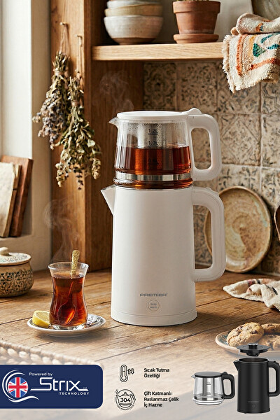 Premier PTP 3418 Su Isıtıcı Özellikli Paslanmaz Çelik Çift Katmanlı 2'si 1 Arada Çay Makinesi 304