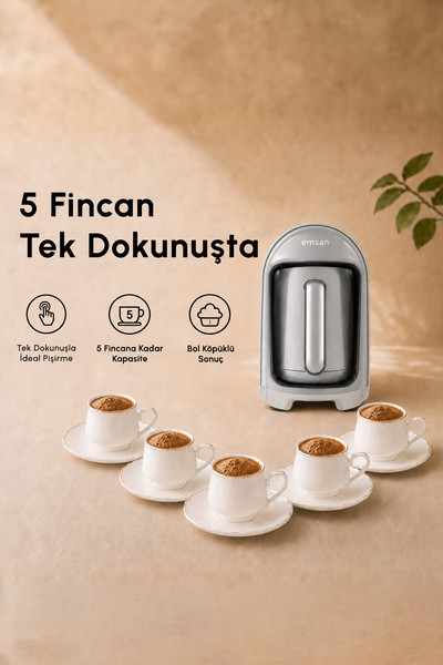 Emsan Kumda 735 W 5 Fincan Türk Kahve Makinesi Bej