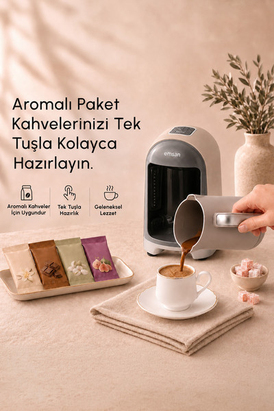 Emsan Kumda 735 W 5 Fincan Türk Kahve Makinesi Bej