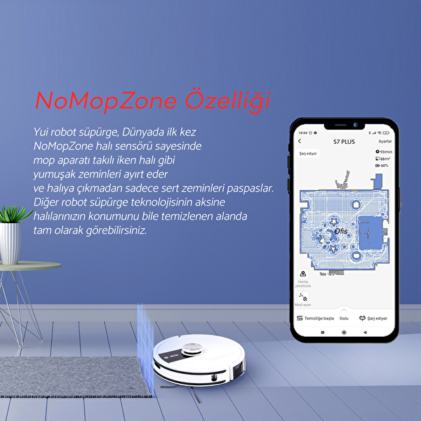 Yui S7 Nomopzone Özellikli Beyaz Akıllı Robot Vacuum & Mop Süpürge