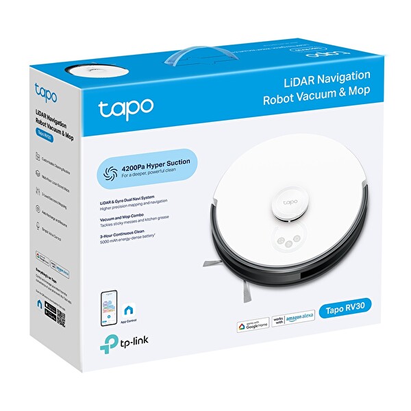 TP-Link Tapo RV30 Lidar Navigasyonlu Beyaz Robot Süpürge