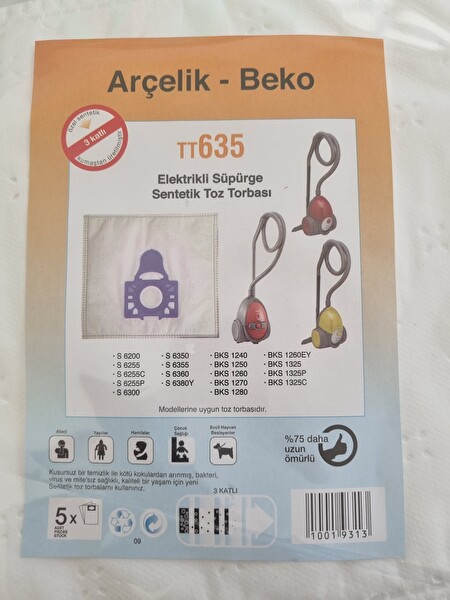 Arçelik S 6255 B,s 6355 Yp Uyumlu Elektrikli Süpürge Toz Torbası (5 Adet)