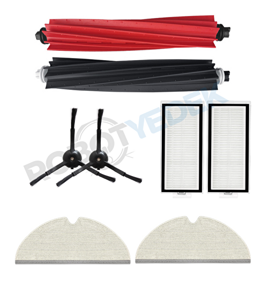 Roborock Q5 Pro - Q5 Pro Plus Uyumlu Yedek Fırça Hepa Filtre Mop Seti-8 Parça