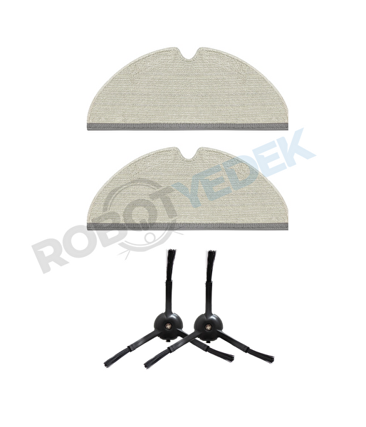 Roborock Q5 Pro - Q5 Pro Plus Uyumlu Yedek Mop ve Yan Fırça-4 Parça