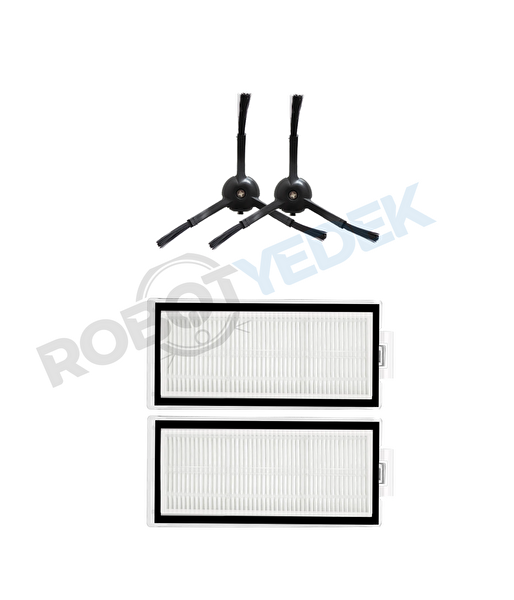 Roborock Q8 Max - Q8 Max Plus Siyah Uyumlu Yedek Hepa Filtre ve Yan Fırça-4 Parça