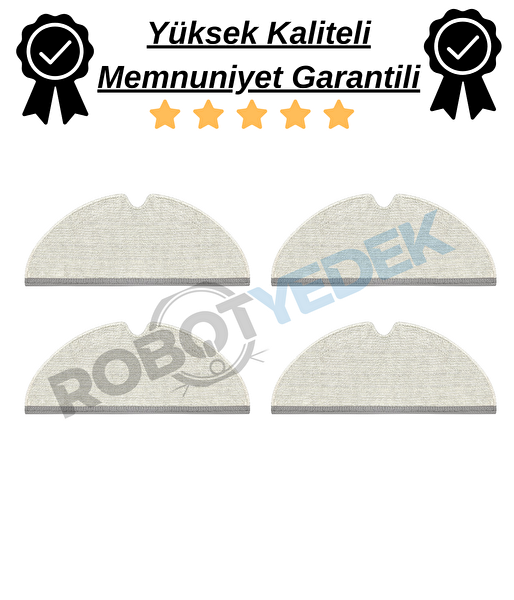 Roborock S6 MaxV Uyumlu 4 Adet Mop-Tam Yüzey Mikrofiber ve Kalın