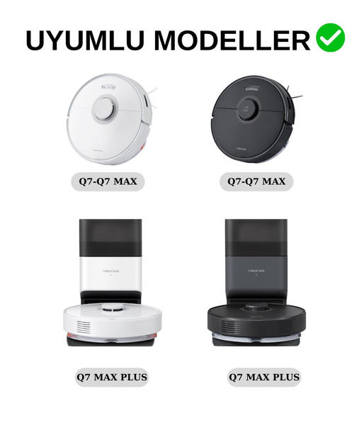 Roborock Q7 Max - Q7 Max Plus Uyumlu Yedek Mop ve Hepa Filtre-4 Parça
