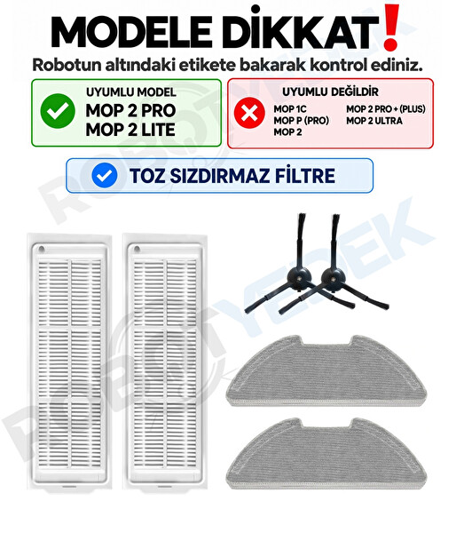 Xiaomi Mop 2 Pro (Siyah) MJST1SHW Uyumlu Yedek Fırça Filtre Mop Seti-6 Parça