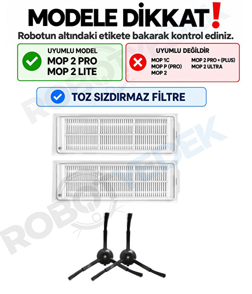 Xiaomi Mop 2 Pro (Siyah) MJST1SHW Uyumlu Yedek Hepa Filtre ve Yan Fırça-4 Parça