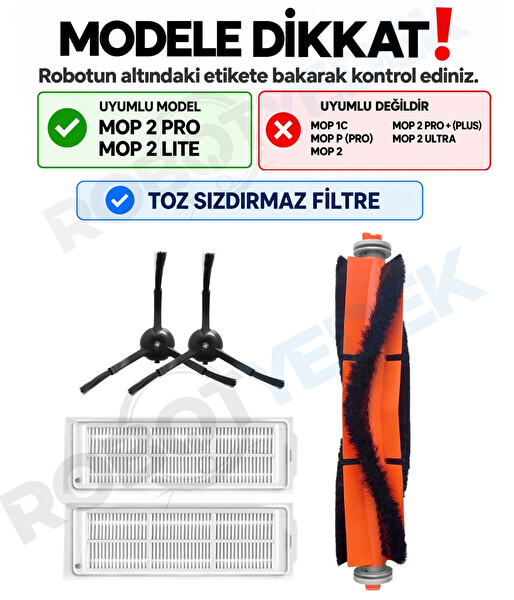 Xiaomi Mop 2 Pro (Siyah) MJST1SHW Uyumlu Yedek Fırça Filtre Seti-5 Parça