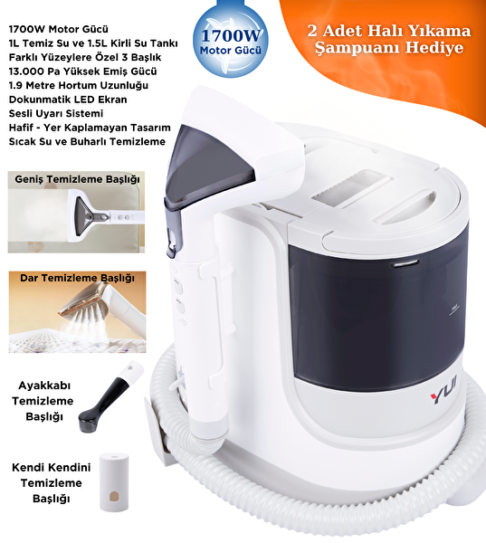 Yui XV12 Pro Max 1700 W Buharlı Koltuk ve Halı Yıkama Makinesi - Buharlı Temizleyici