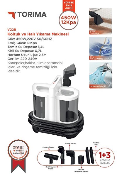 Torima V22B Koltuk Halı Yıkama Cam Temizleme Makinesi
