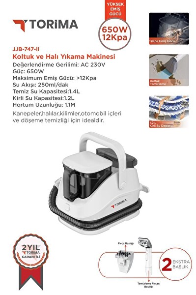 Torima JJB-747-II Koltuk Halı Yıkama ve Leke Çıkartma Makinesi