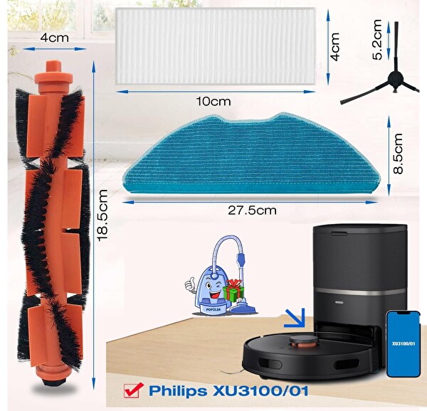Philips Homerun Serisi 3000, Xu3100/01 Xu3110/02 Uyumlu Muadil Yedek Parça Seti Robot Süpürge