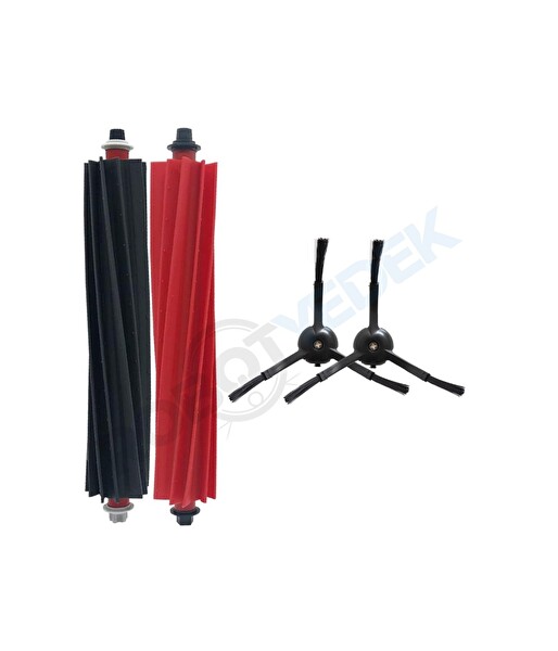 RobotyedekRoborock Q Revo Master Siyah Uyumlu Ana Fırça ve Yan Fırça 3 Parça