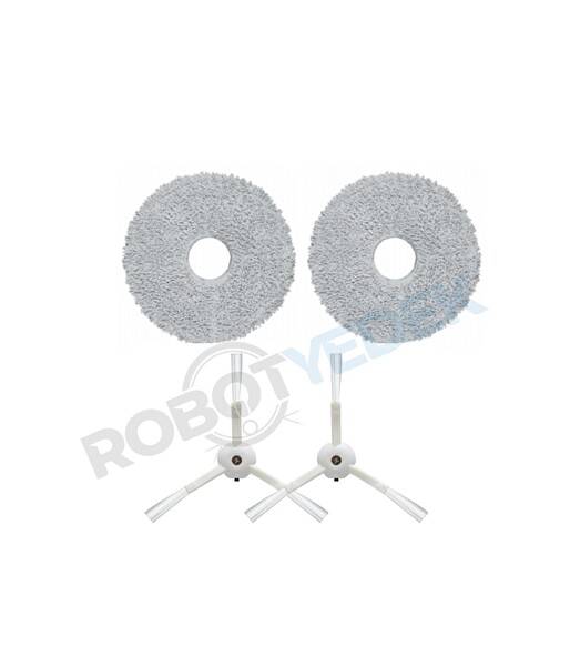 Robotyedek Roborock Q Revo Master Uyumlu Mop ve Beyaz Yan Fırça - 4 Parça